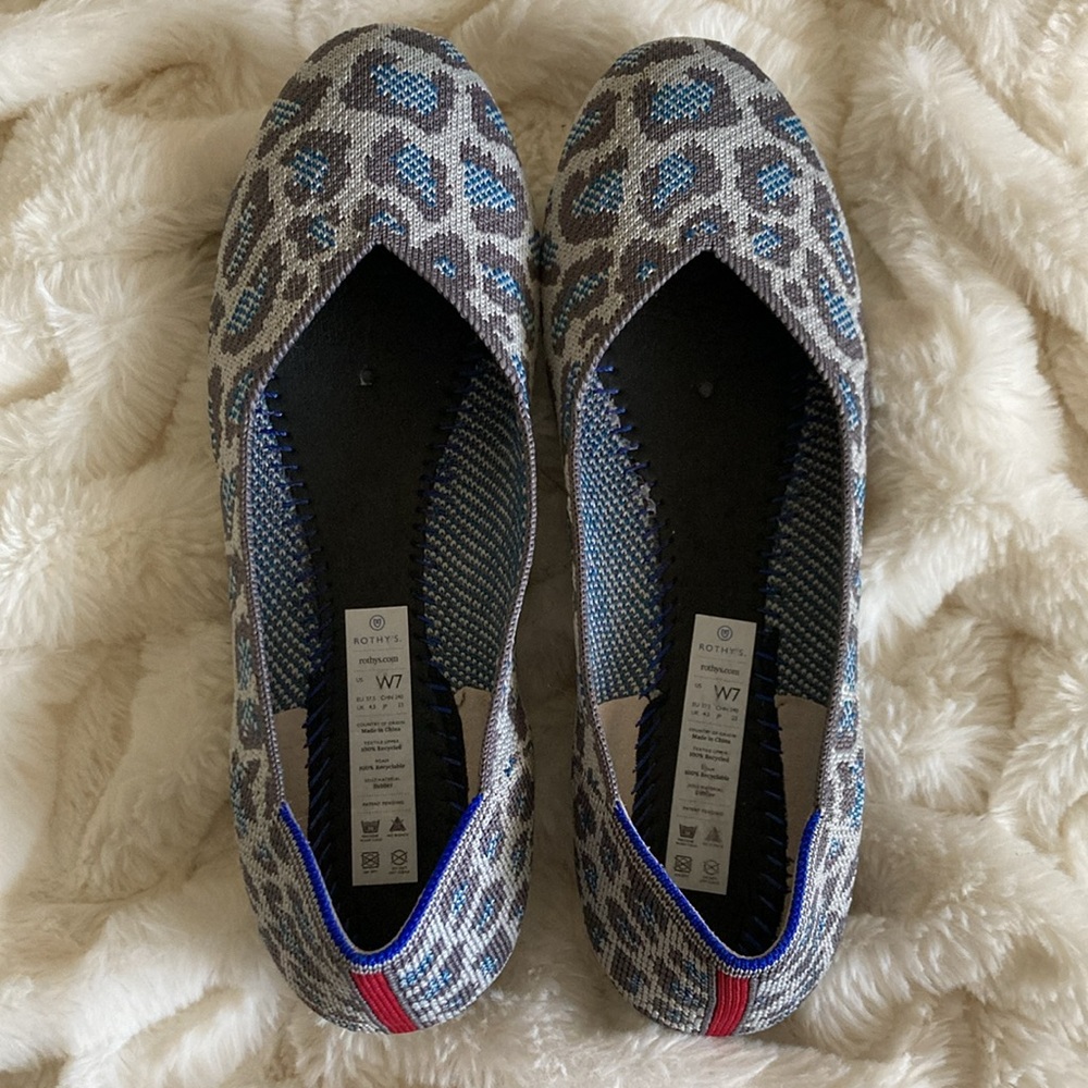 Rothy's The Flat blue and grey leopard print flats (RETIRED)